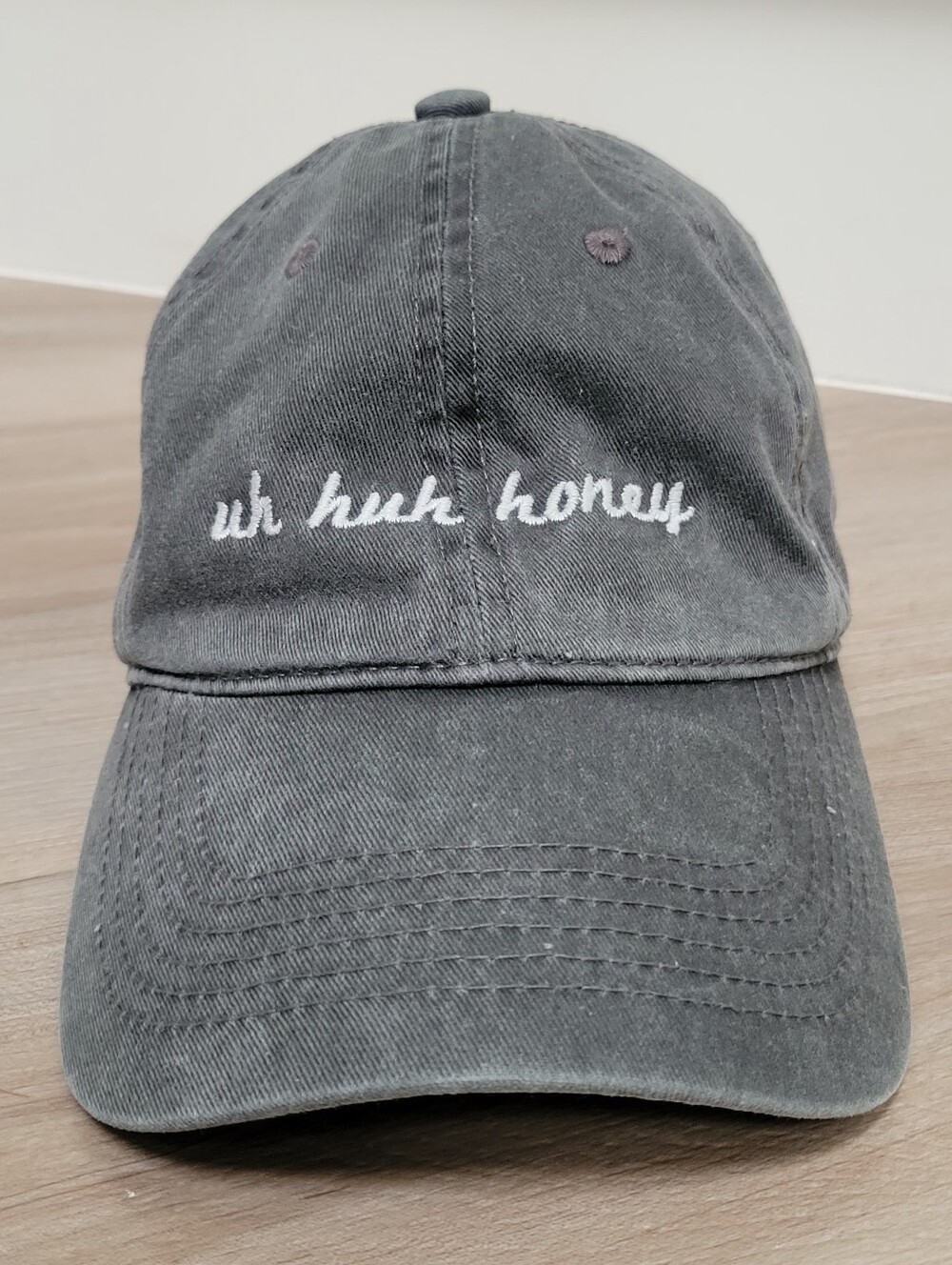 Brandy Melville Washed Dark Grey 100% Cotton Cap Uh Huh Honey RARE Dad Hat